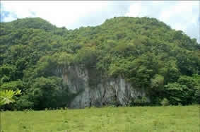 aniana008 Haití de Sierra Prieta, al frente el abrigo y la cueva con petroglifos