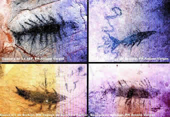 aniana068 Pez pintado (arriba izquierda) y sus paralelos en otras cavernas.